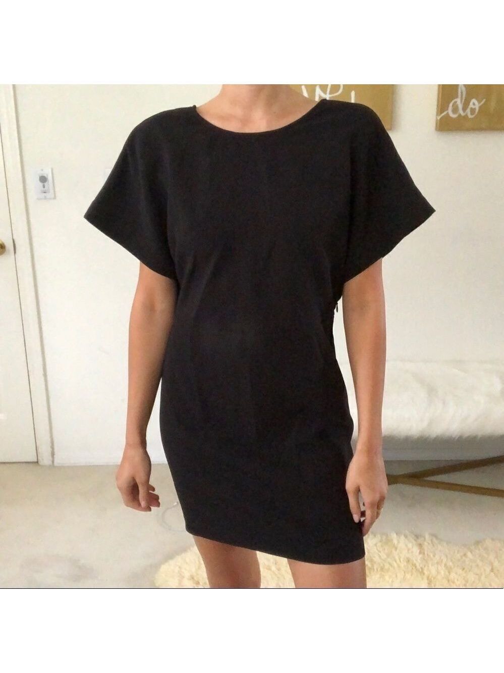 NWT IRO black short sleeve dress lace up back